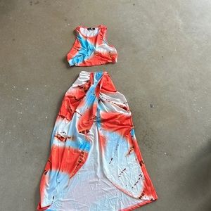 Bright and colorful two piece crop top and maxi skirt set. Sexy and flirty.